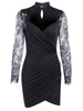 Women's Summer Sexy Lace Dress Female Long Sleeve V Neck Black Bodycon Mini Dresses
