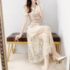 Women's Summer Short Blazer Jacket + Lace Dress Two Piece 2023 Korean Elegant Casual Khaki Suit Blouse Skirt Set