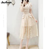 Women's Summer Short Blazer Jacket + Lace Dress Two Piece 2023 Korean Elegant Casual Khaki Suit Blouse Skirt Set