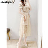 Women's Summer Short Blazer Jacket + Lace Dress Two Piece 2023 Korean Elegant Casual Khaki Suit Blouse Skirt Set