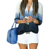 Women's Summer Soft Long Sleeve Autumn V Neck Casual Loose Tops Blouse Gradient color Shirt