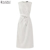 Women's Summer Split Sundress 2022 ZANZEA  Maxi Dress Casual Solid Sarafans Vestidos Belted Solid Robe Femme