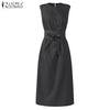 Women's Summer Split Sundress 2022 ZANZEA  Maxi Dress Casual Solid Sarafans Vestidos Belted Solid Robe Femme
