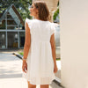 Women's Summer White Dress Knot Strap Shirred Back Print Boho Sleeveless Slip Dress Flying Sleeve Beach Dresses Ladies Sundress