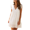 Women's Summer White Dress Knot Strap Shirred Back Print Boho Sleeveless Slip Dress Flying Sleeve Beach Dresses Ladies Sundress