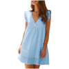 Women's Summer White Dress Knot Strap Shirred Back Print Boho Sleeveless Slip Dress Flying Sleeve Beach Dresses Ladies Sundress