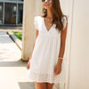 Women's Summer White Dress Knot Strap Shirred Back Print Boho Sleeveless Slip Dress Flying Sleeve Beach Dresses Ladies Sundress