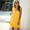 Women's Summer White Dress Knot Strap Shirred Back Print Boho Sleeveless Slip Dress Flying Sleeve Beach Dresses Ladies Sundress