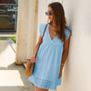 Women's Summer White Dress Knot Strap Shirred Back Print Boho Sleeveless Slip Dress Flying Sleeve Beach Dresses Ladies Sundress