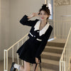 Women's Sweet Casual Short Blazer Skirts 2 Piece Dress Set Spring Autumn Korean Patchwork Black Jacket Mini Skirt Outfit