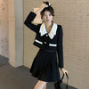 Women's Sweet Casual Short Blazer Skirts 2 Piece Dress Set Spring Autumn Korean Patchwork Black Jacket Mini Skirt Outfit
