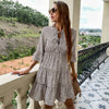 Women's Three Quater Sleeve Short Prom Dress with Drawstring Front and Ruffle Hem Female Autumn Elegant Party Clothes 2022 Fall