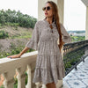 Women's Three Quater Sleeve Short Prom Dress with Drawstring Front and Ruffle Hem Female Autumn Elegant Party Clothes 2022 Fall