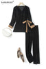 Women's Tracksuit Autumn Winter 2023 Retro V-neck Gold Velvet Top Wide-leg Pants Female Set Woman 2 Pieces Plus Size