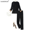 Women's Tracksuit Autumn Winter 2023 Retro V-neck Gold Velvet Top Wide-leg Pants Female Set Woman 2 Pieces Plus Size