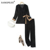 Women's Tracksuit Autumn Winter 2023 Retro V-neck Gold Velvet Top Wide-leg Pants Female Set Woman 2 Pieces Plus Size
