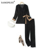 Women's Tracksuit Autumn Winter 2023 Retro V-neck Gold Velvet Top Wide-leg Pants Female Set Woman 2 Pieces Plus Size