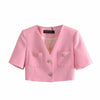 Women's Two Piece Sets Cropped Top Suit Pink Blazers Office Ladies Solid Single-Breasted Short Sleeves Sweet Jacket Chic Coat Za