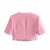 Women's Two Piece Sets Cropped Top Suit Pink Blazers Office Ladies Solid Single-Breasted Short Sleeves Sweet Jacket Chic Coat Za