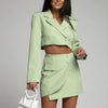 Women's Two-piece Sexy Suit Skirt Blazer Solid Short Jacket High Waist Mini Dress Slim Tooling Set 2023 Autumn SXQ02