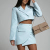 Women's Two-piece Sexy Suit Skirt Blazer Solid Short Jacket High Waist Mini Dress Slim Tooling Set 2023 Autumn SXQ02