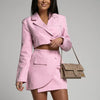 Women's Two-piece Sexy Suit Skirt Blazer Solid Short Jacket High Waist Mini Dress Slim Tooling Set 2023 Autumn SXQ02