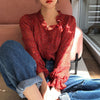 Women's V Neck Floral Printing Blouses Single Breasted Sweet Leisure Long Sleeve Chiffon Shirts