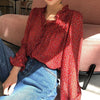 Women's V Neck Floral Printing Blouses Single Breasted Sweet Leisure Long Sleeve Chiffon Shirts