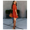 Women's V-neck pleated lace hem simple short sleeve dress Summer Dress Sexy V-Neck Tassel Party Dresses