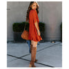 Women's V-neck pleated lace hem simple short sleeve dress Summer Dress Sexy V-Neck Tassel Party Dresses