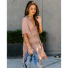 Women's V-neck pleated lace hem simple short sleeve dress Summer Dress Sexy V-Neck Tassel Party Dresses