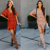 Women's V-neck pleated lace hem simple short sleeve dress Summer Dress Sexy V-Neck Tassel Party Dresses