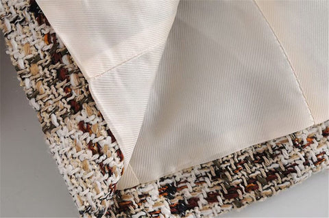 Women's Vintage Long Sleeve Women's Coat Double-breasted Tweed Plaid Blazer Casual Shorts Skirt Set