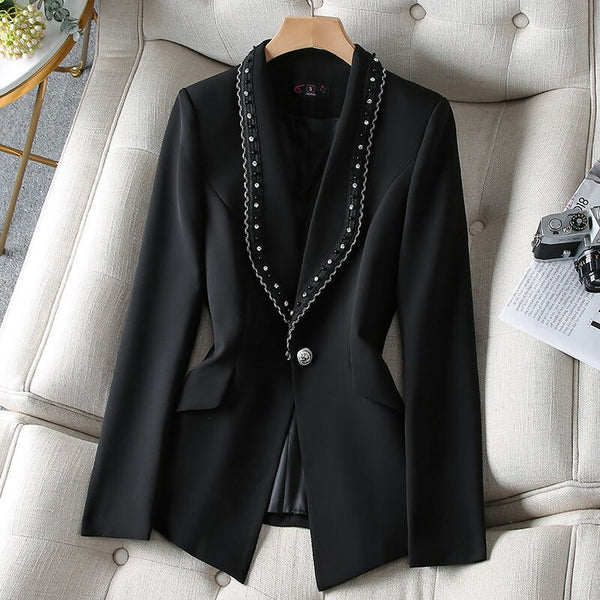 Women's White Suit Jacket Autumn 2022 Heavy Industry Beaded Small Coat