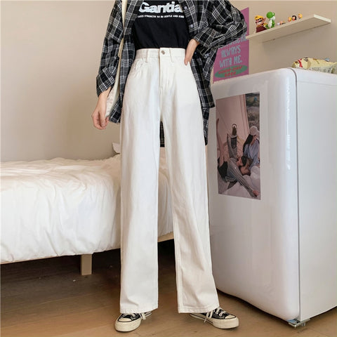 Women's White Wide Leg Jeans Pant Summer High Waist All-Match Loose Denim Pant Casual Vintage Trousers Wide Leg Pants Jeans 2022