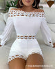 Women's black one-shoulder stitching lace jumpsuit