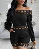Women's black one-shoulder stitching lace jumpsuit