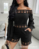 Women's black one-shoulder stitching lace jumpsuit