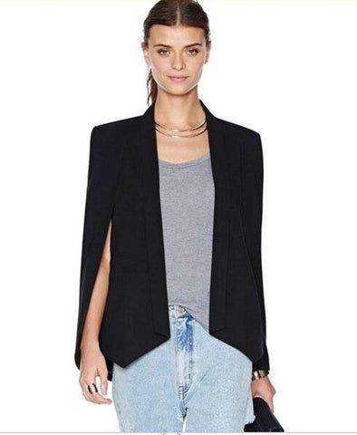 Women's blazer office lady coat solid long sleeves lapel cape poncho female elegant jacket women's formal suit blazer feminino