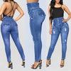 Women's fall stretch high waist ripped casual straight-breasted jeans  Elastic Loose Hole Denim Casual Small Feet Cropped Jeans