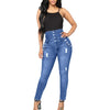 Women's fall stretch high waist ripped casual straight-breasted jeans  Elastic Loose Hole Denim Casual Small Feet Cropped Jeans
