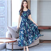 Women's floral dress waist long short sleeve a word  casual wear