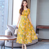 Women's floral dress waist long short sleeve a word  casual wear