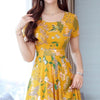 Women's floral dress waist long short sleeve a word  casual wear