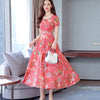 Women's floral dress waist long short sleeve a word  casual wear