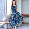 Women's floral dress waist long short sleeve a word  casual wear