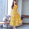 Women's floral dress waist long short sleeve a word  casual wear