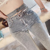 Women 's hollow out Pencil Pants Spring Clothing Style Elegant Diamond Set High Waist JEANS jeans woman KZ254