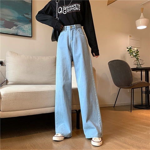 Women's jeans autumn Korean version  traf Pants solid color high waist straight loose wide-leg jeans casual loose Women's pants