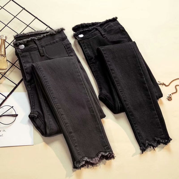 Women's jeans black high waist nine-point pencil feet tight and thin elastic